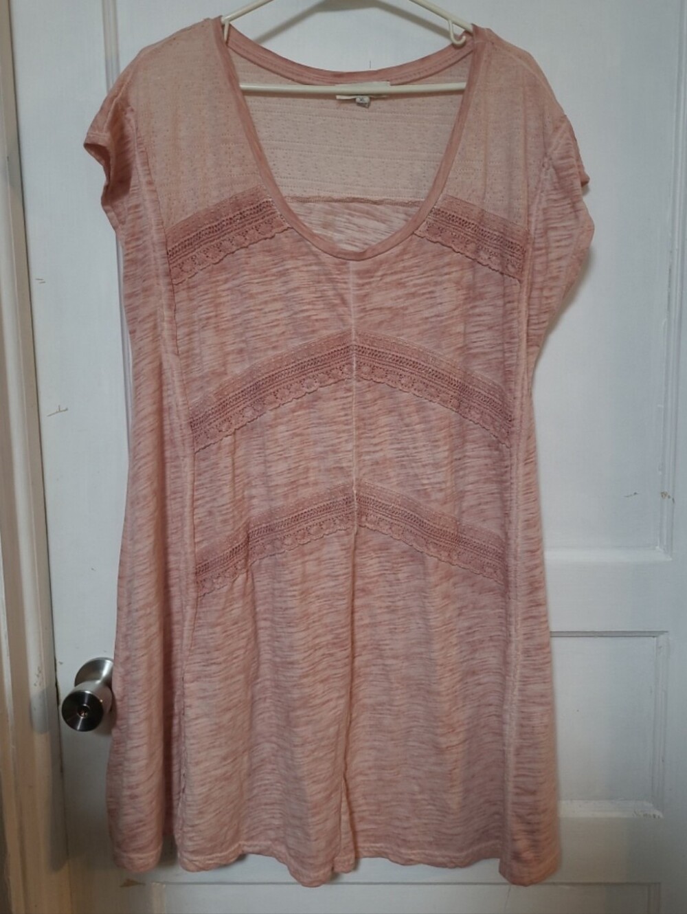 Umgee Marbled Distress Blush Pink crochet Mini Dress XL